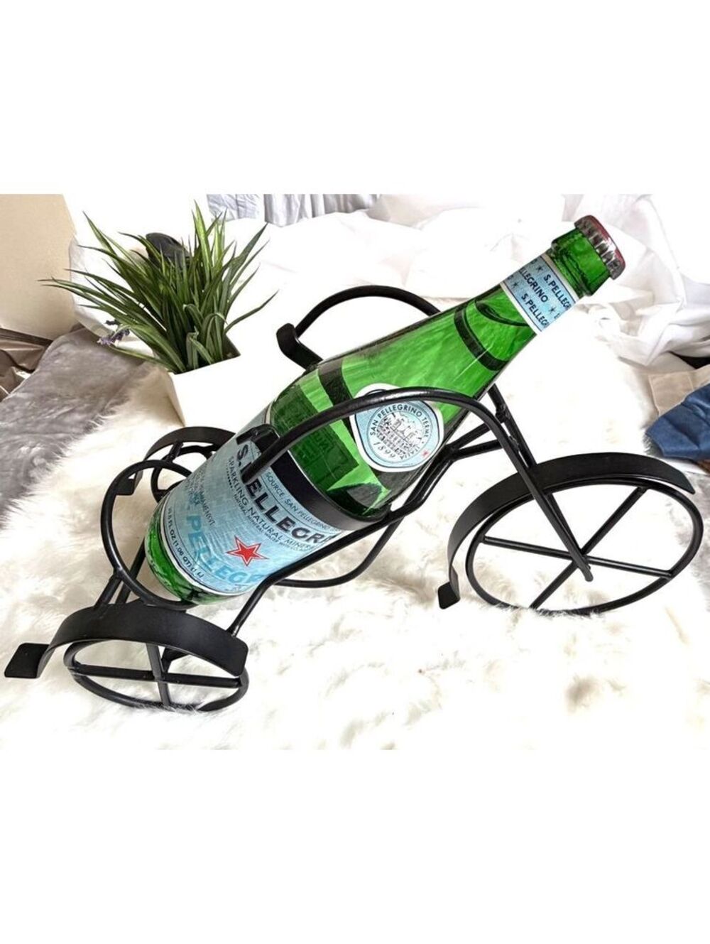 Black Metal Bicycle Wine Bottle Holder Decorative Rack